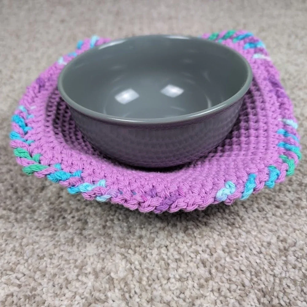 Handmade Crochet Bowl Cozy Mug‎ Mat Purple Teal Green Lavender Pot Holder